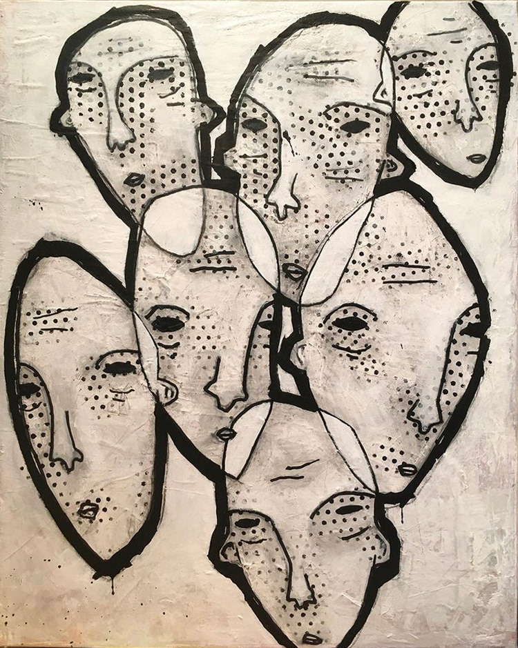 faces 12x16 mixed media on canvas