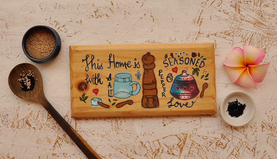 Pinewood plank handpainted