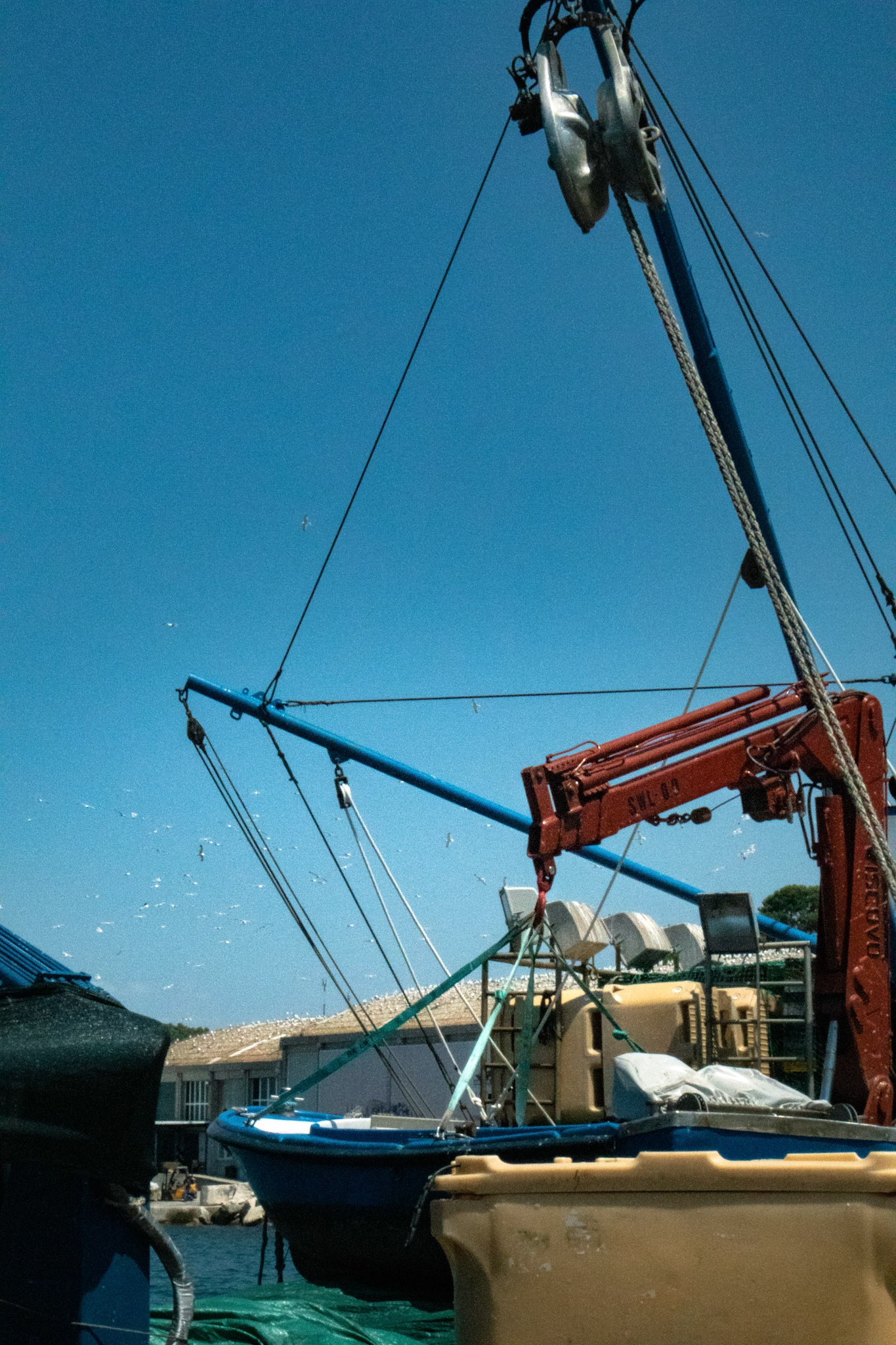 Fishing docks seen through boat apparatus