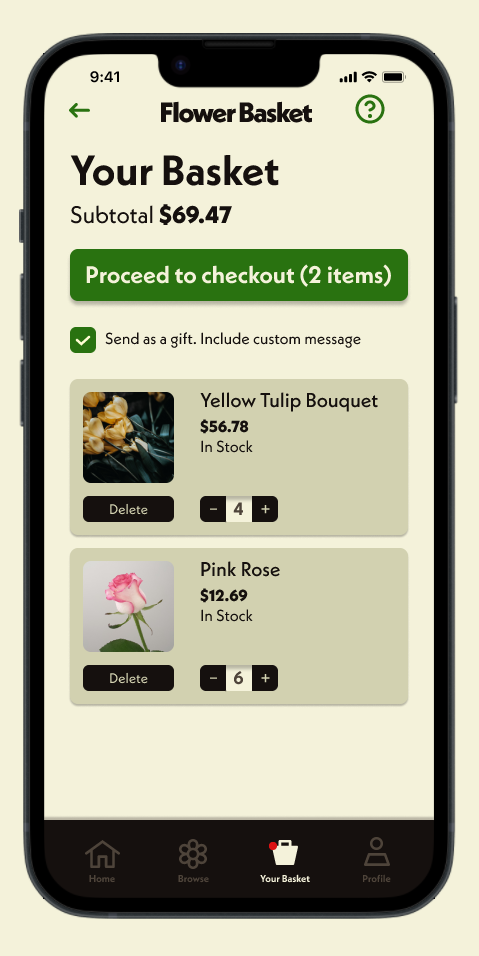 Your basket / shopping cart
