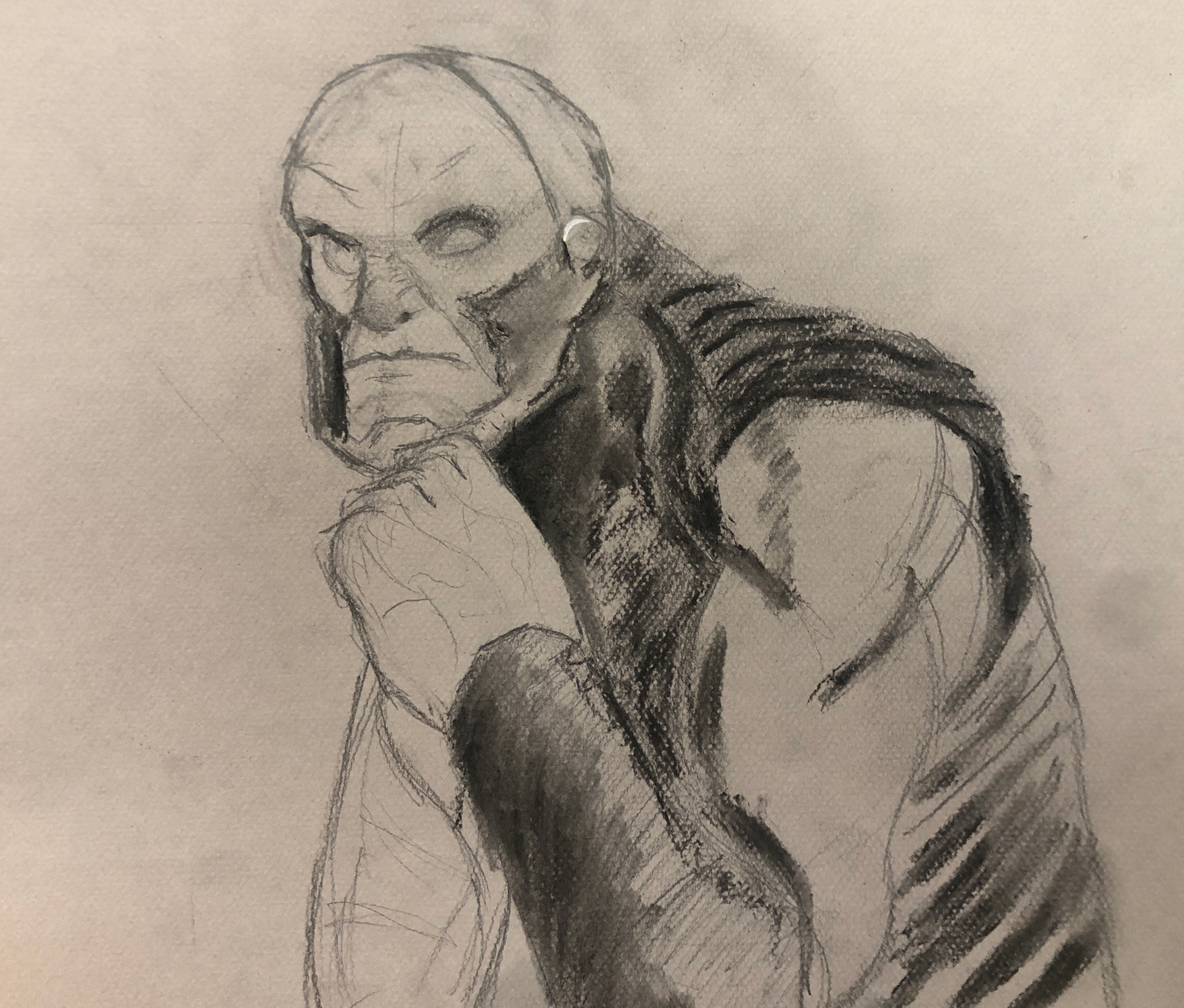 Darkseid as "The Thinker" in Charcoal
