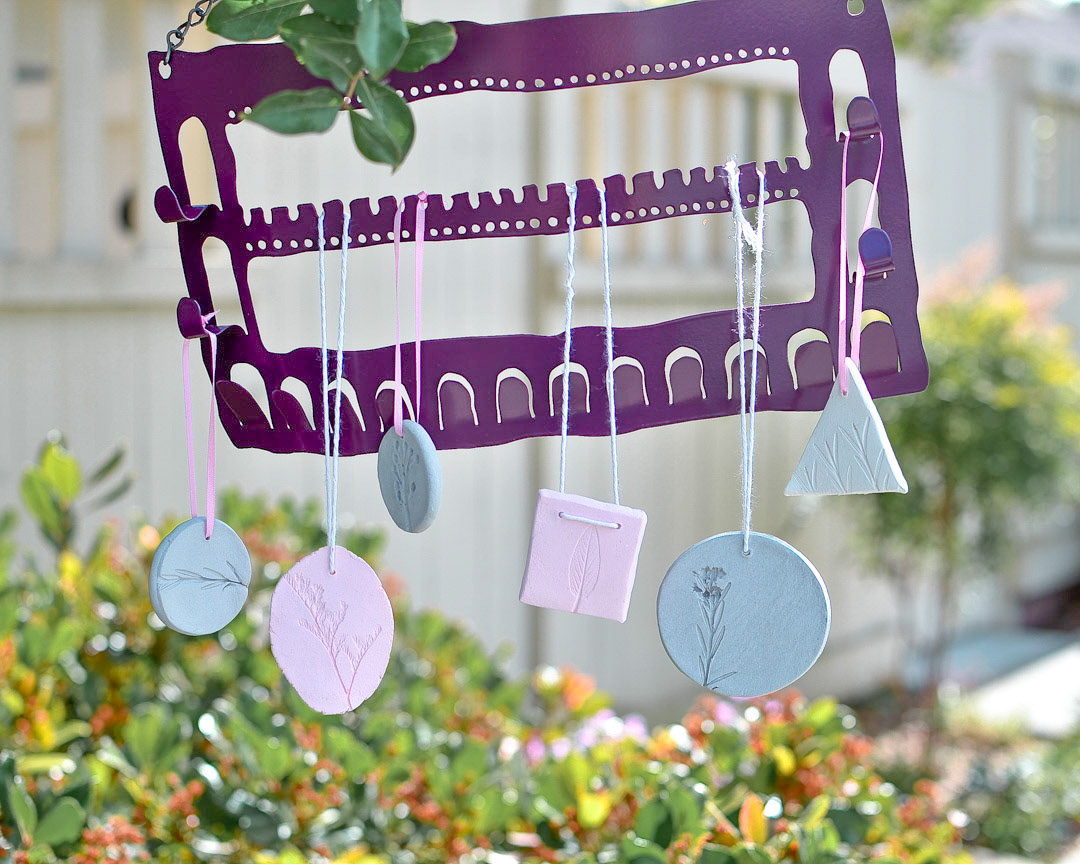 Paper Clay Ornaments pressed with leaves and blooms from the garden