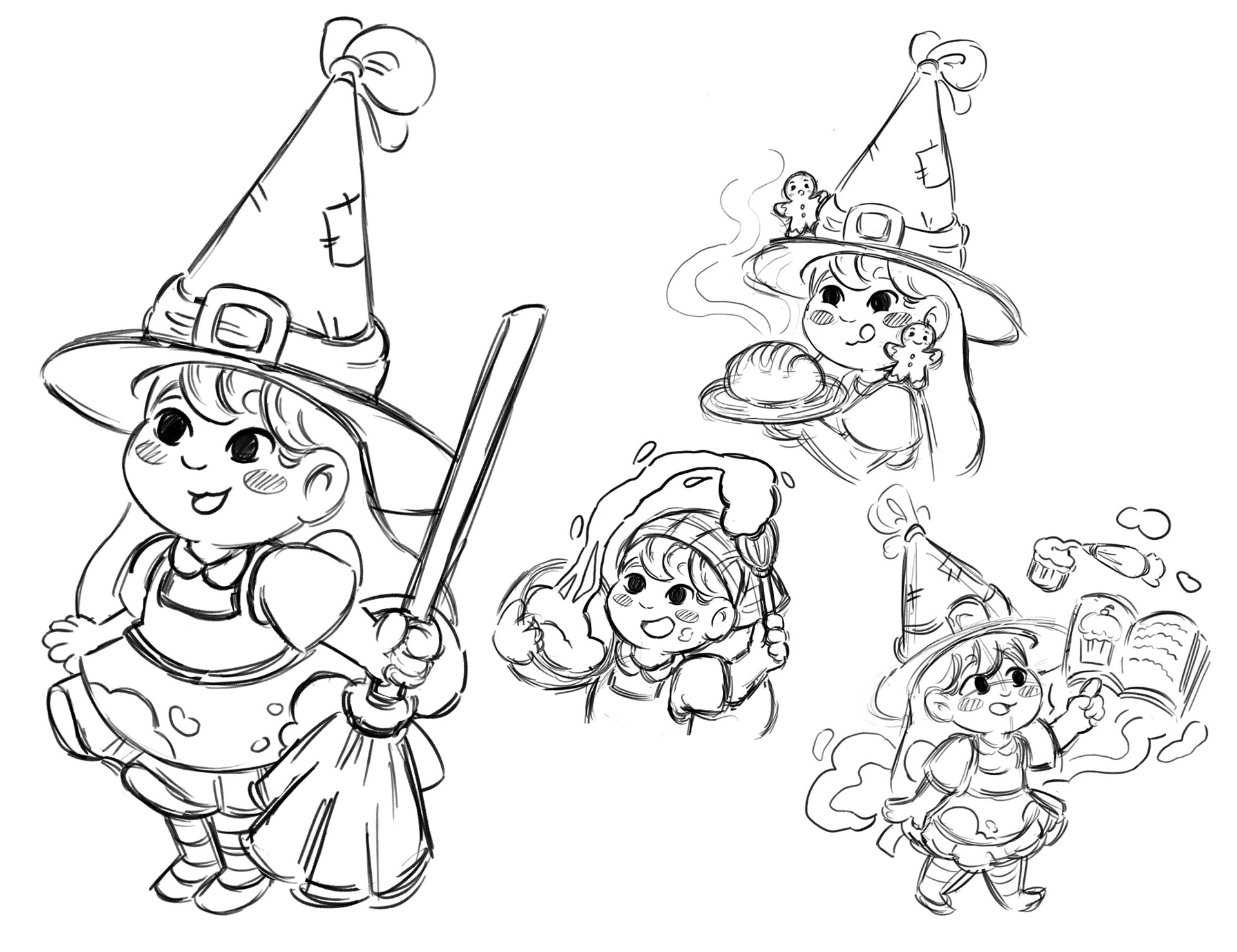 Mona the Bakery Witch Character Sketches