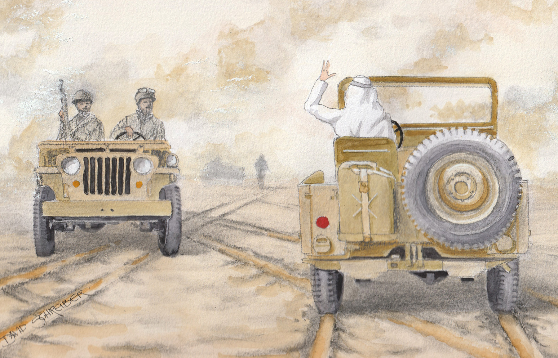 '46 Willys Jeep (Charcoal & Watercolour)