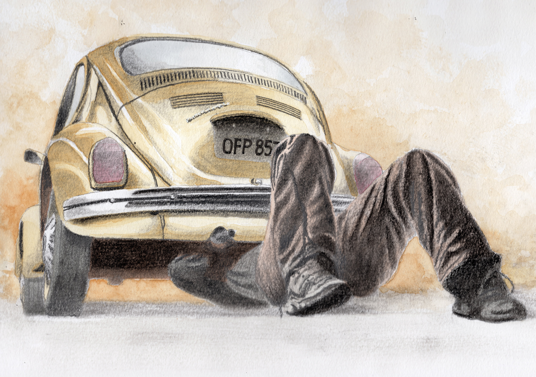 VW Repair ( Charcoal & Watercolour)