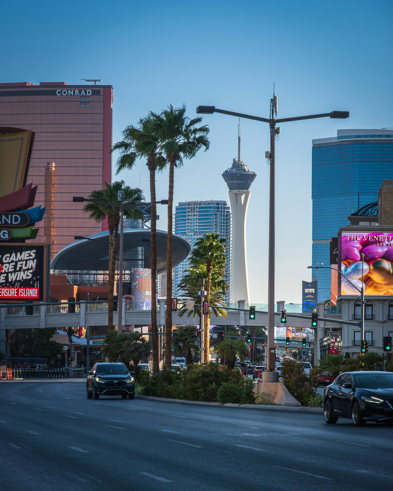 View looking up Las Vegas Boulevard towards the Strat