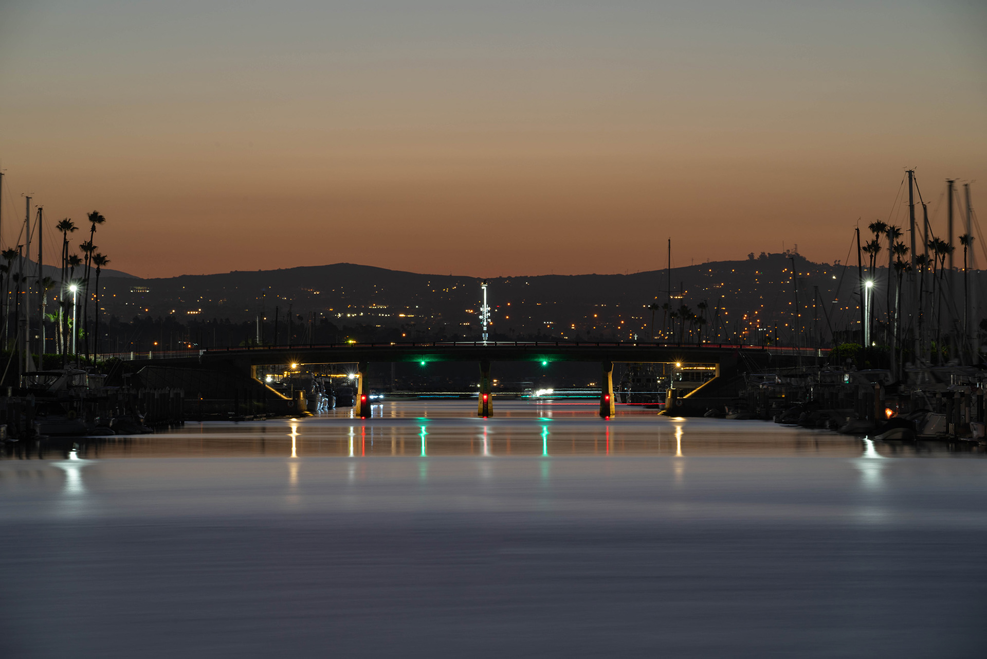 California seascape showing a marina in the predawn light
