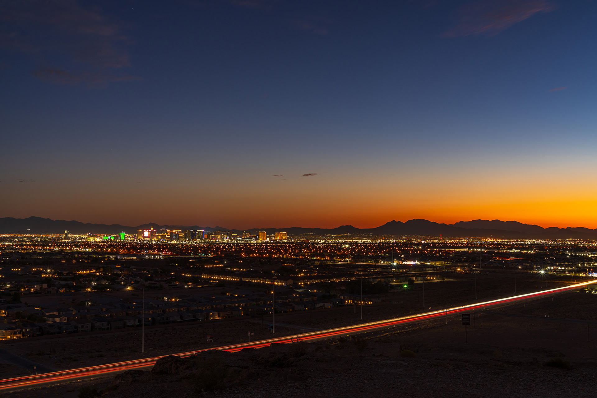 Las Vegas valley in pre-dawn light