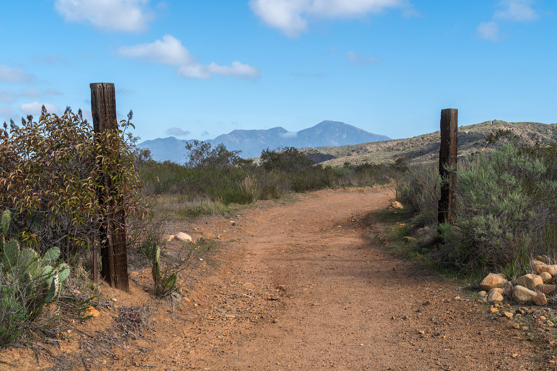California landscape image showing a trail with the Saddleback mountains in the distance