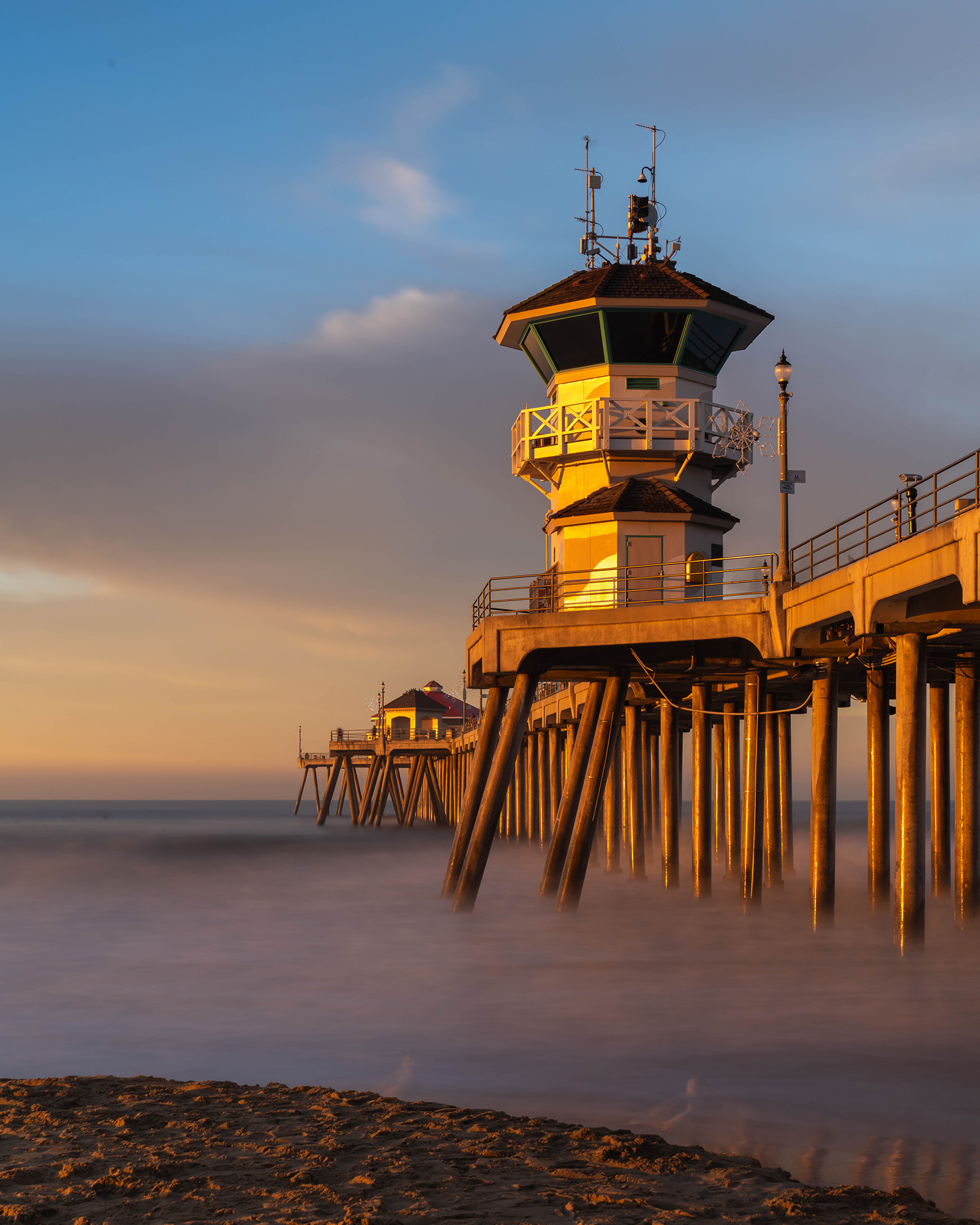 California seascape long exposure image of a pier at dawn