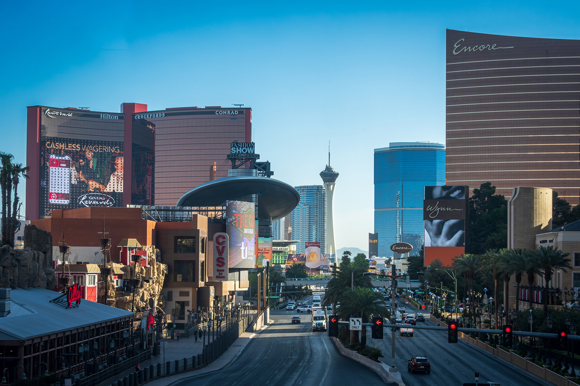 View looking up Las Vegas Boulevard towards the Strat