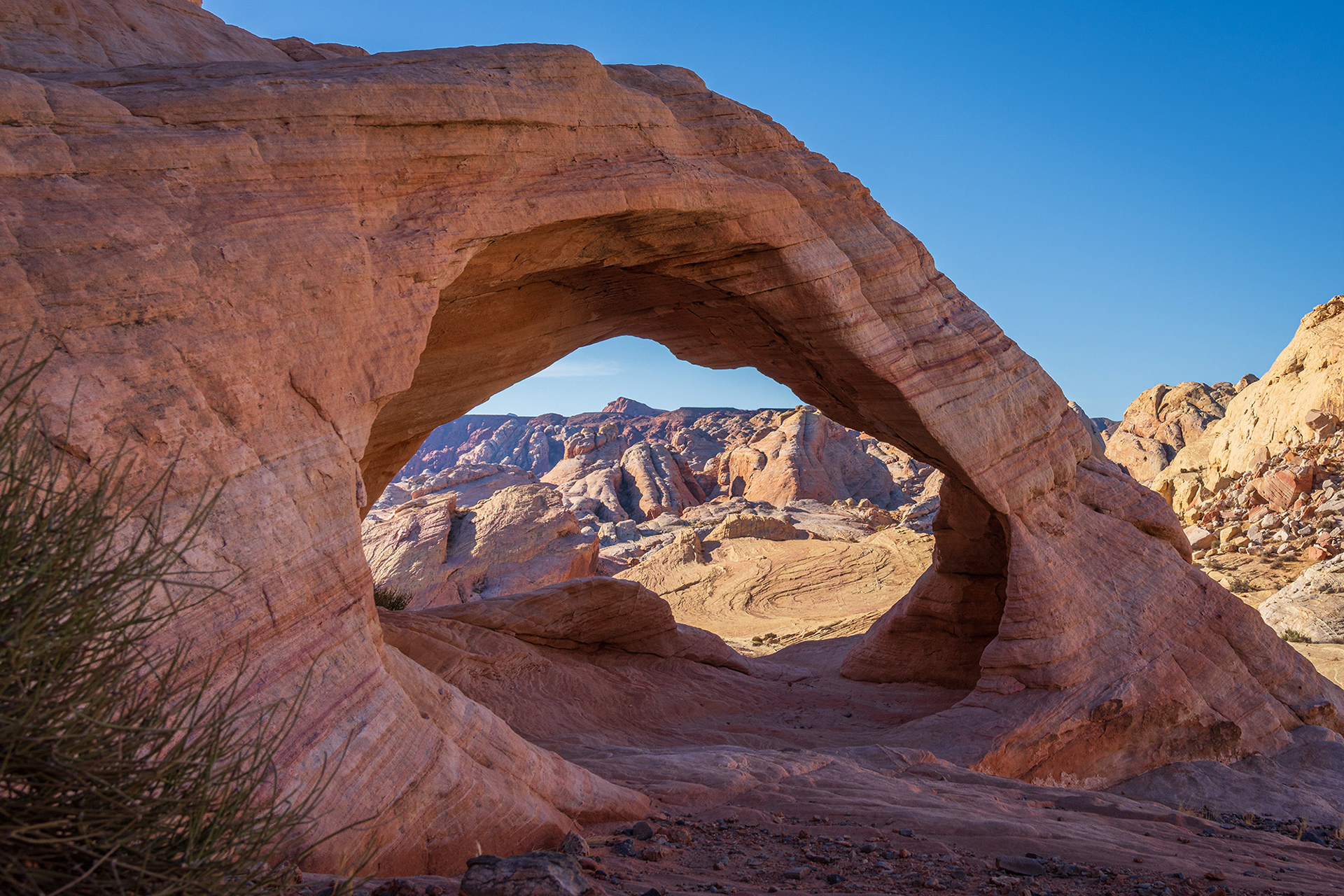 Looking through the Valley of Fire Nevada Thunderstorm Arch rock formation
