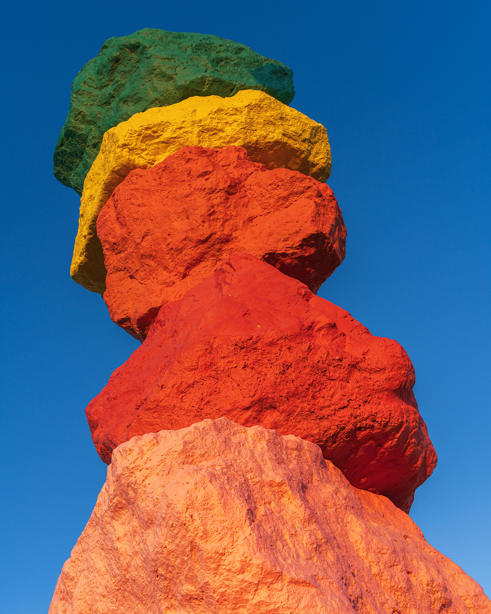 The boulders are pained in various fluorescent colours