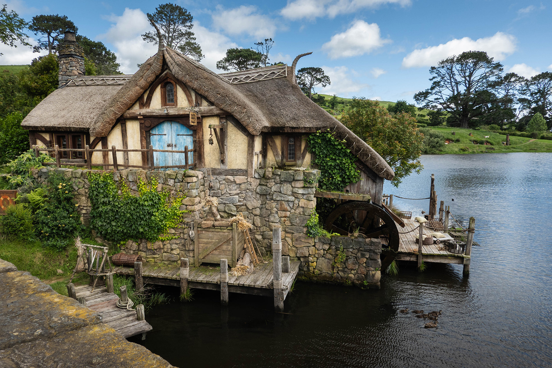 View of the watermill from the stone bridge