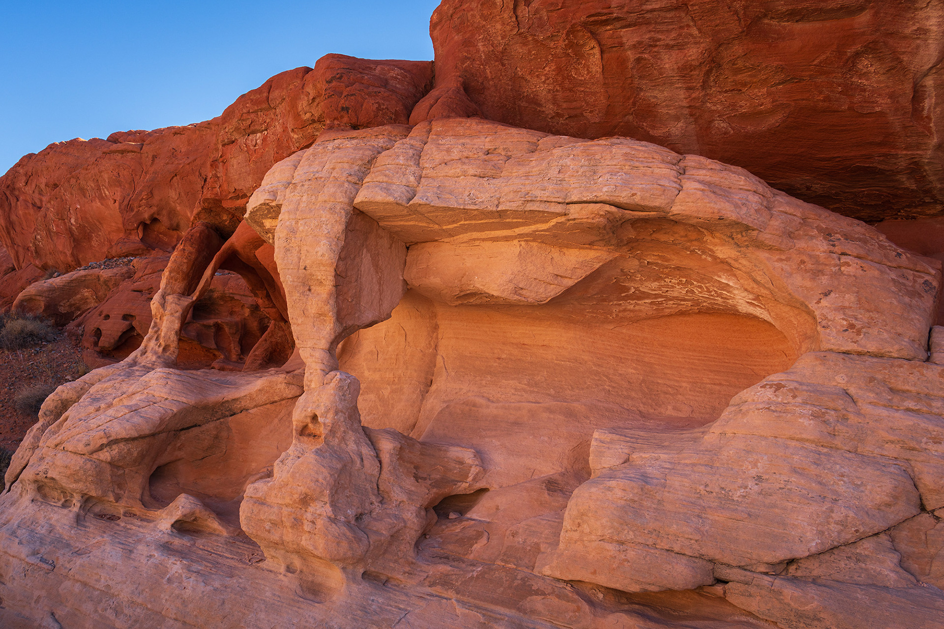 View looking down on the Valley of Fire Nevada Fire Cave rock formation