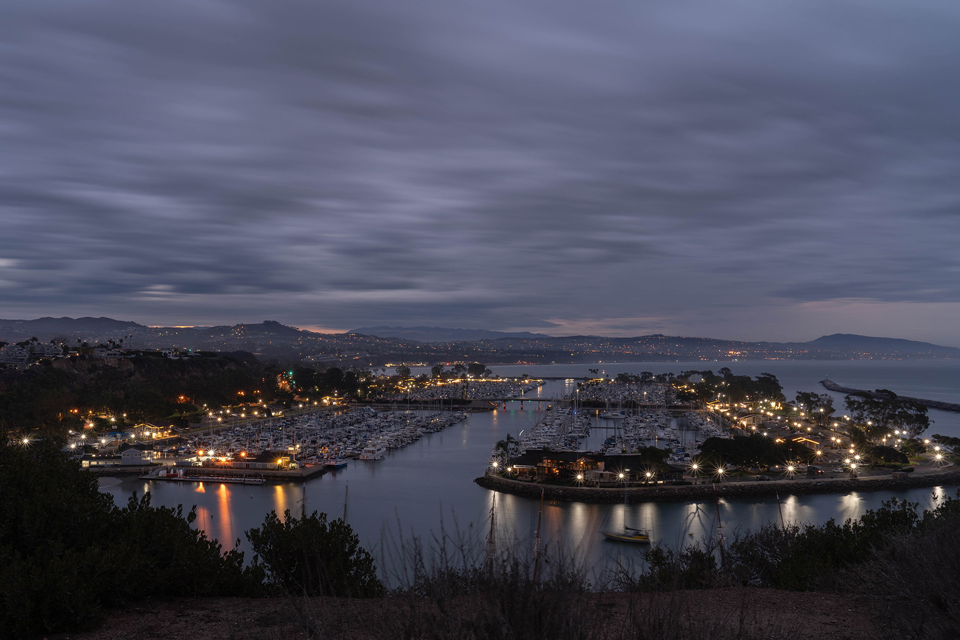 California seascape of a harbour on a cloudy morning