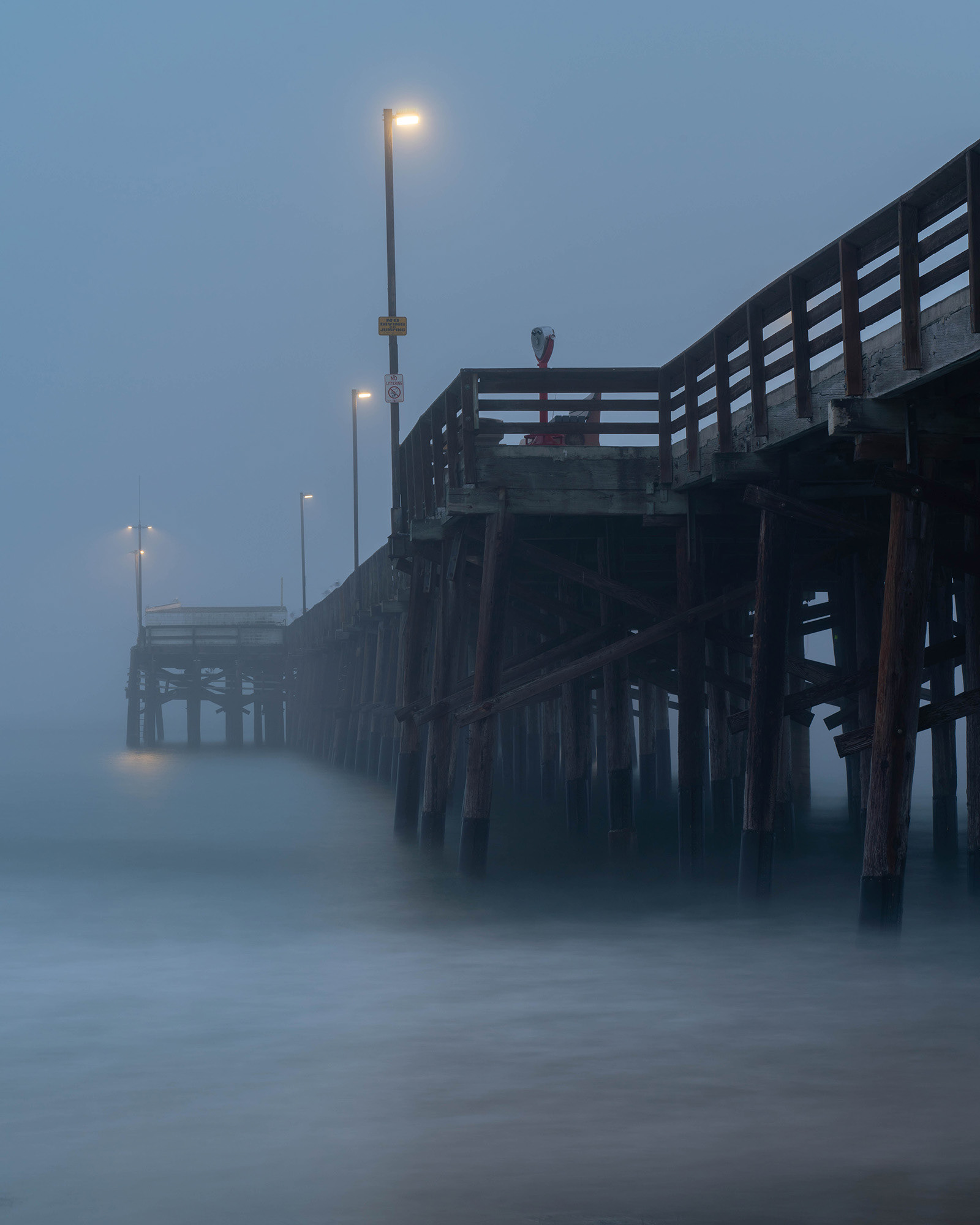 California seascape pier on a misty morning