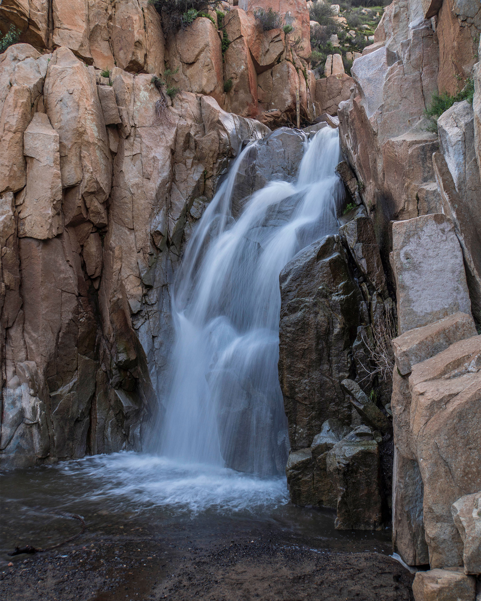 California landscape showing a long exposure image of a waterfall