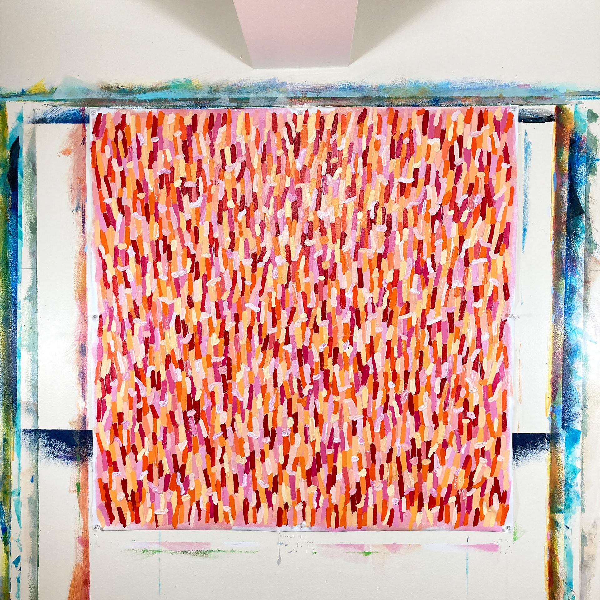 Full original unstretched painting on studio wall