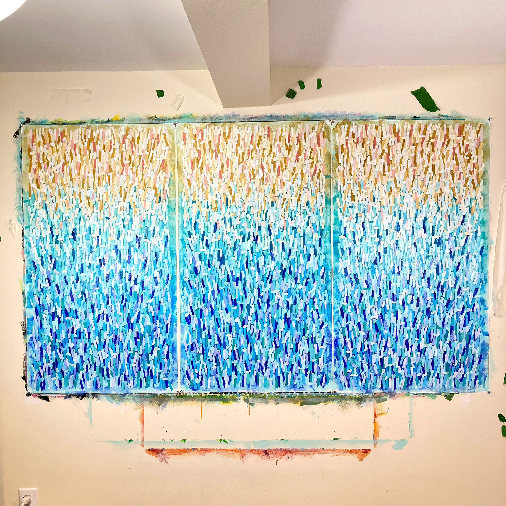 Full original unstretched painting on studio wall