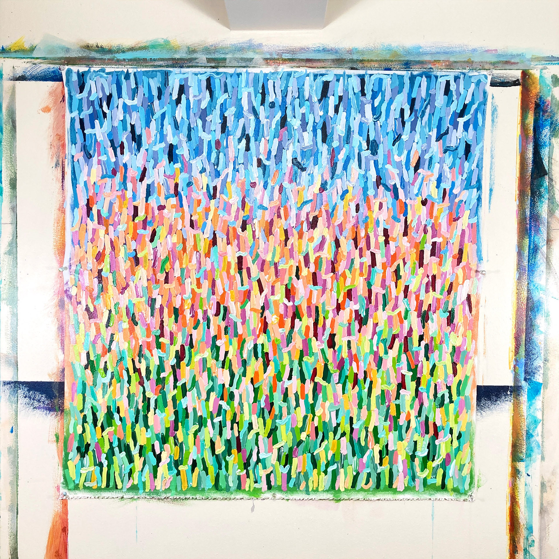Full original unstretched painting on studio wall