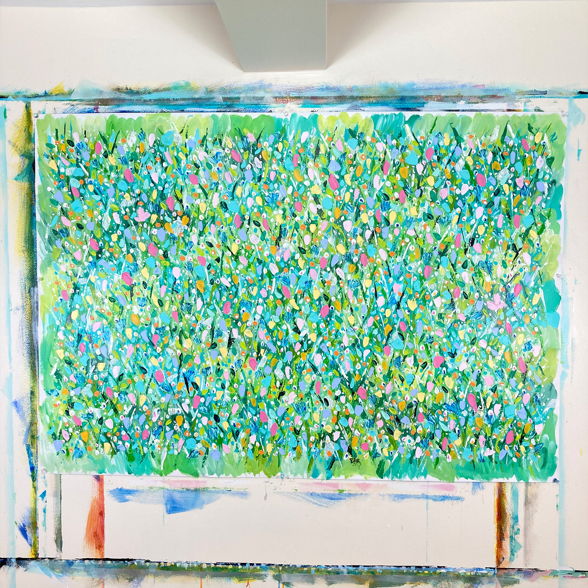 Full original unstretched painting on studio wall