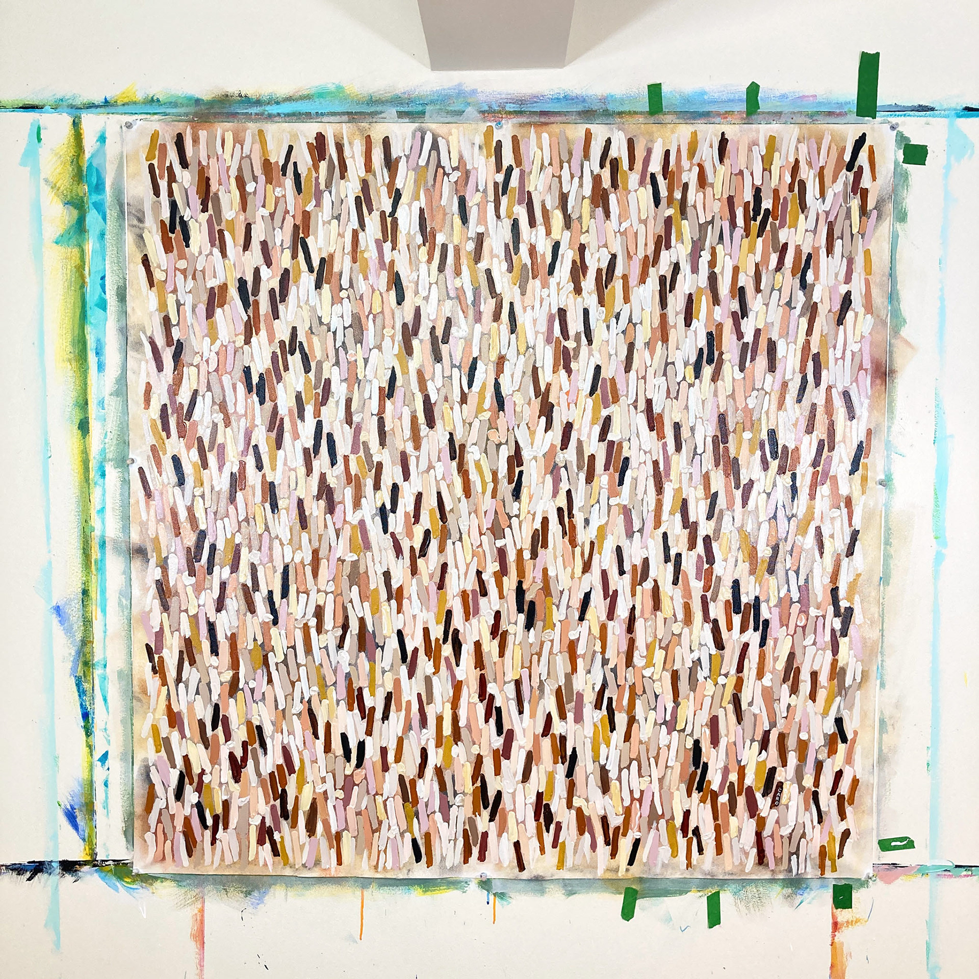 Full original unstretched painting on studio wall