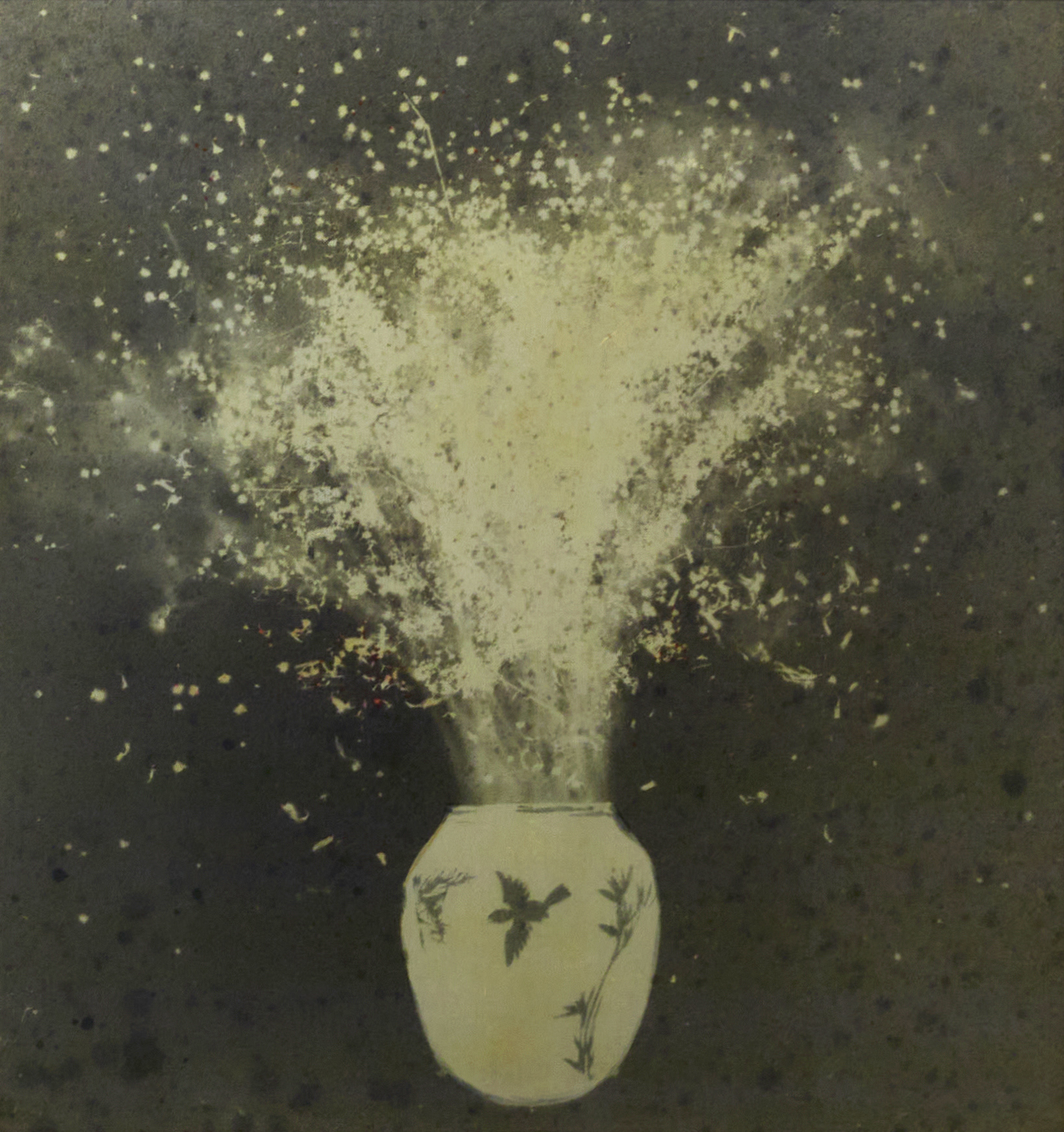 안개꽃이 있는 정물화 still life with baby's breath / 540x604 / 한지에 천연안료, 아크릴, 레진 / 2023