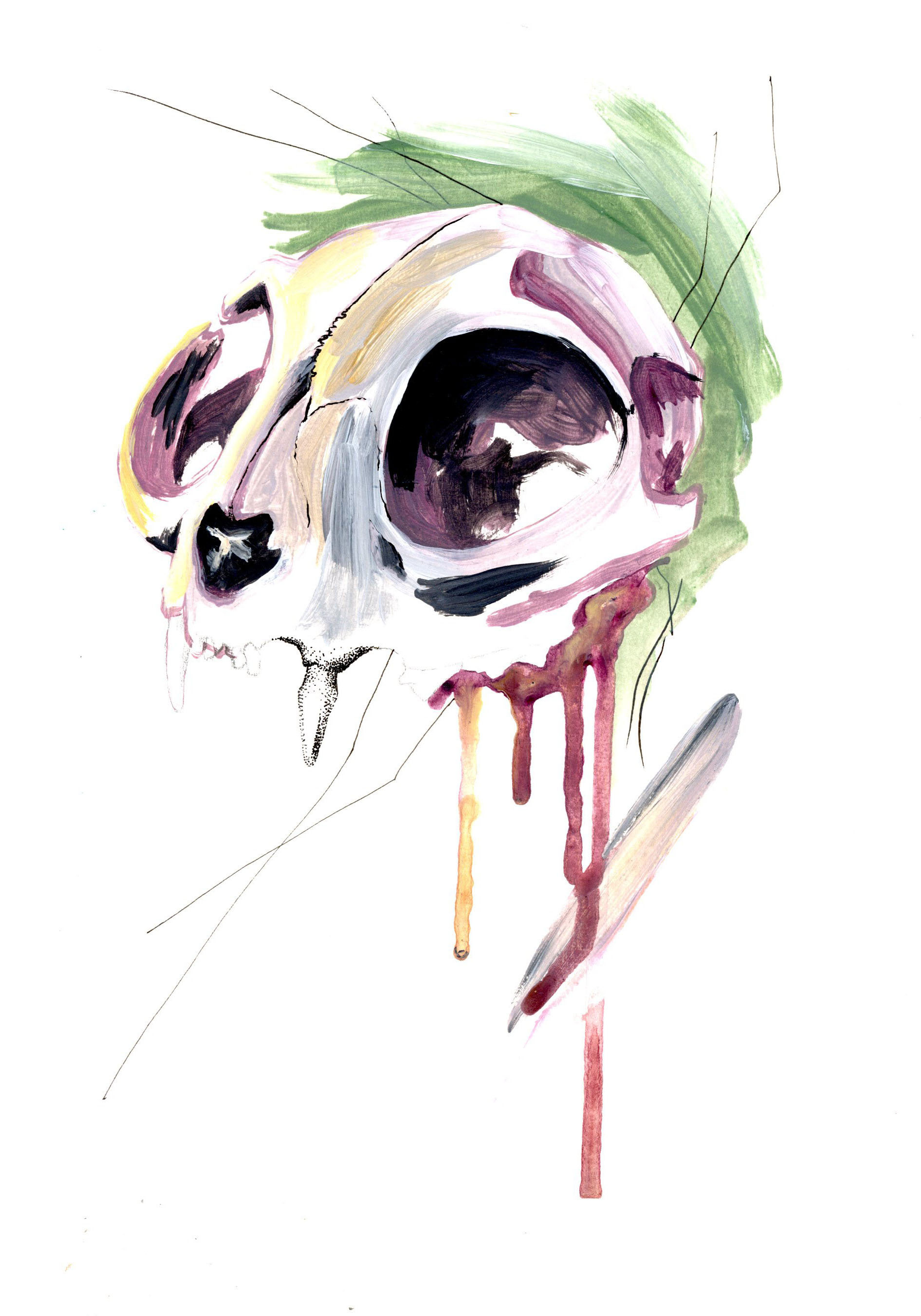Mixed media cat skull, 2022