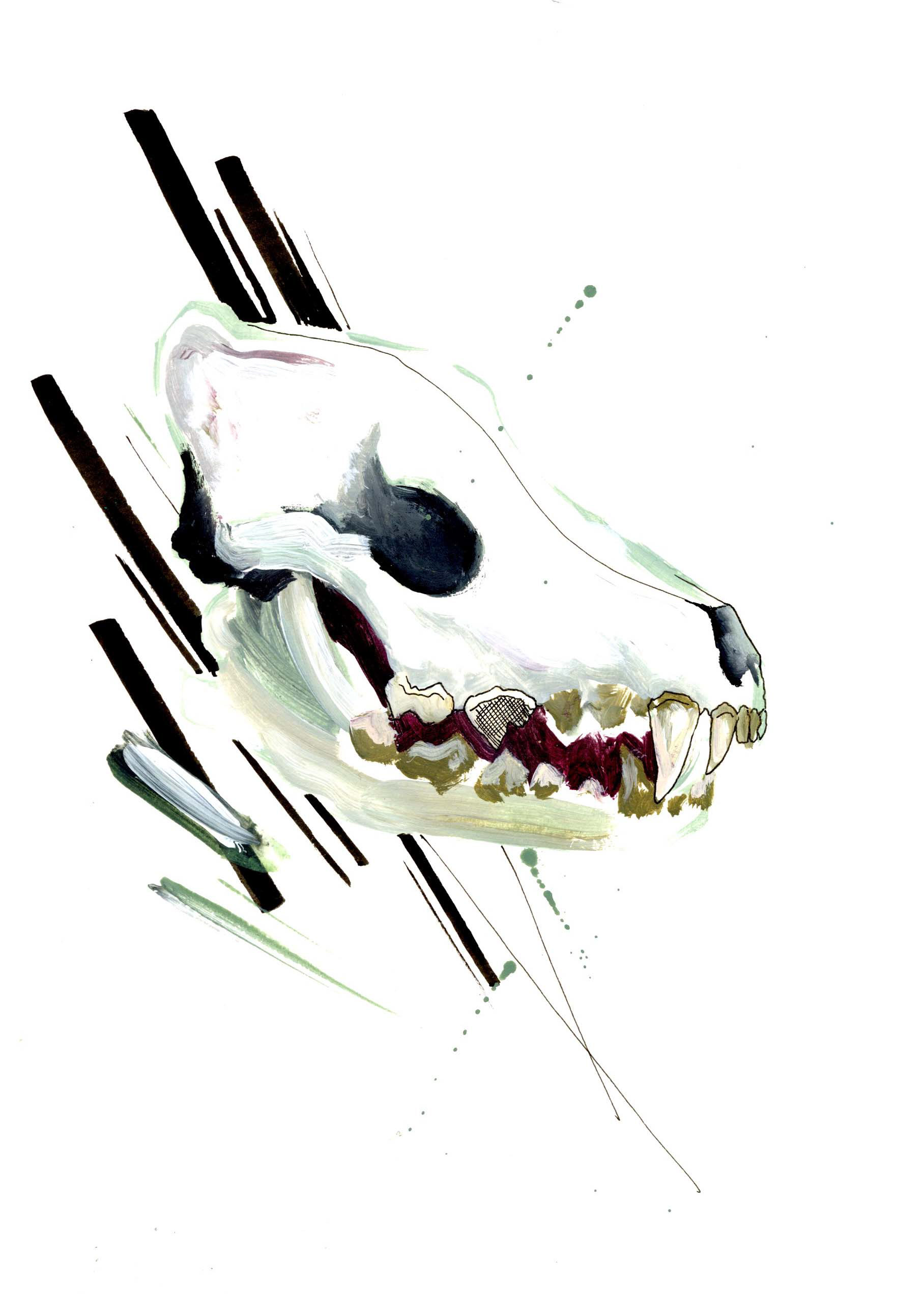Mixed media dog skull, 2022