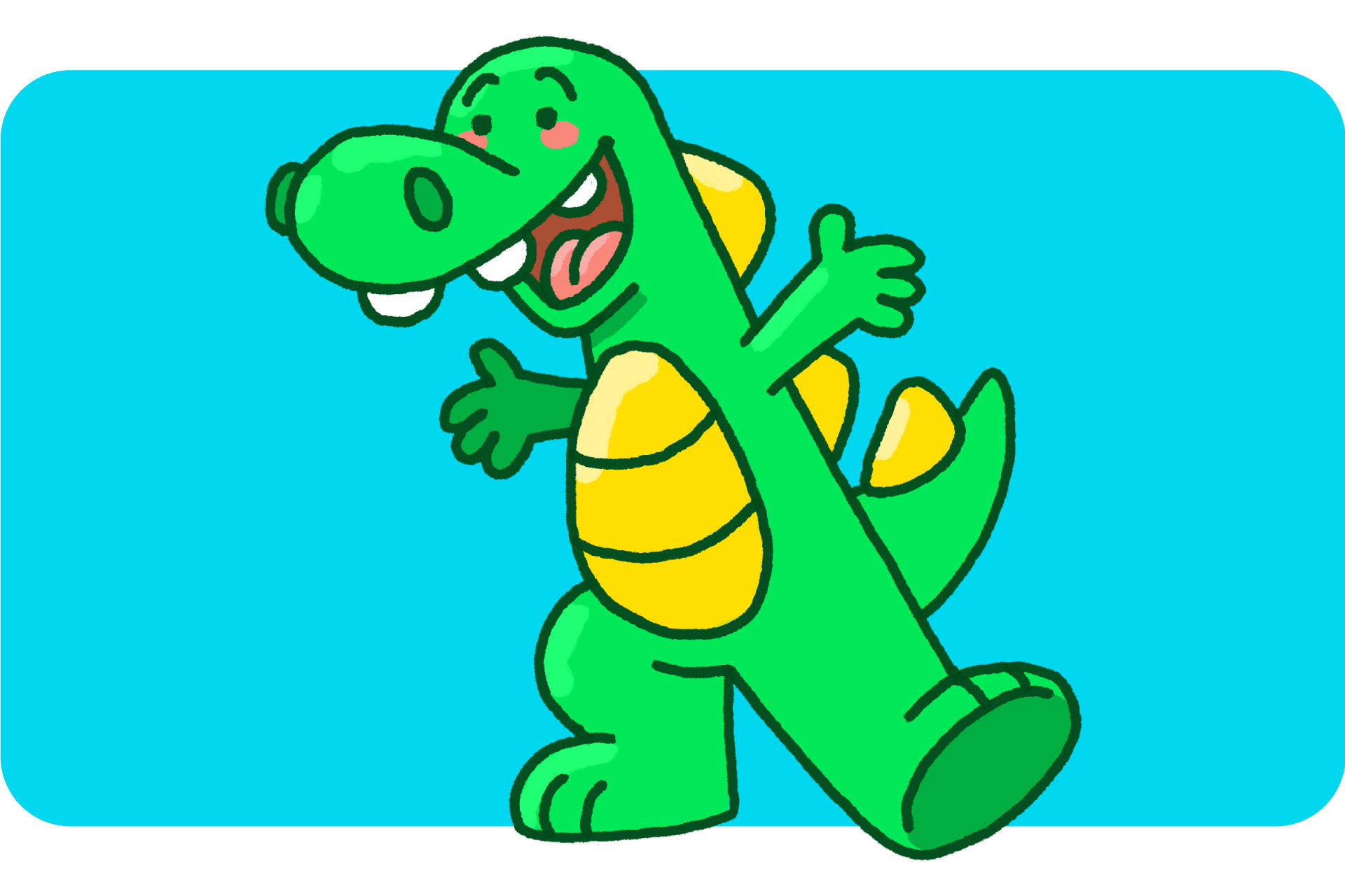 Desenho de dinossauro feliz cartoon verde e amarelo
