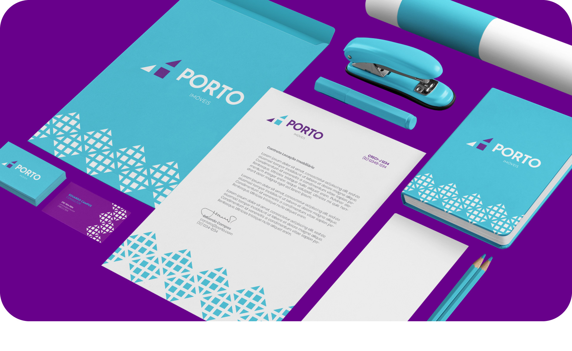Papelaria corporativa personalizada roxa e azul