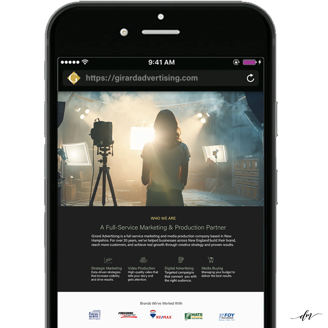 Homepage design featuring a focused hero experience that immediately establishes Girard Advertising’s brand and value.