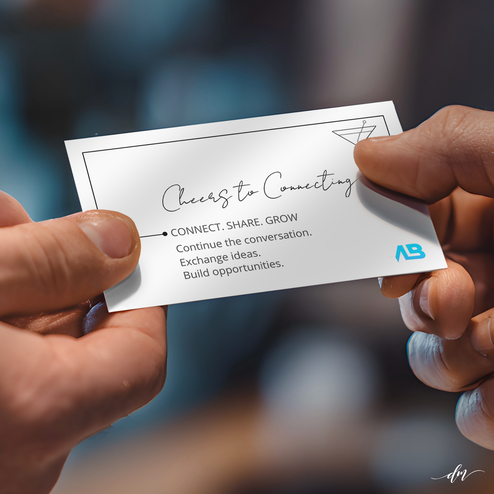 Professional business card exchange moment capturing real connection and first impressions