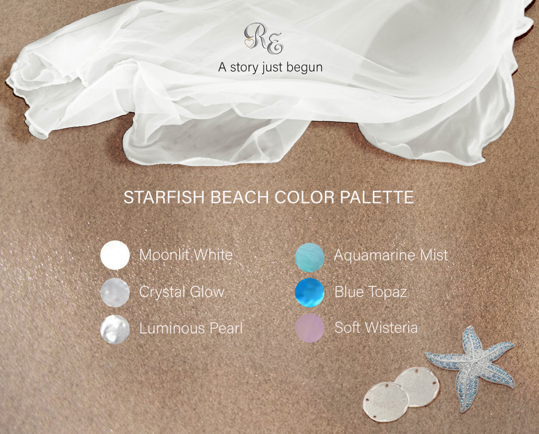 Starfish Beach Gem suite color palette featuring soft aqua, lilac, pearl, sand, and gemstone-inspired hues.