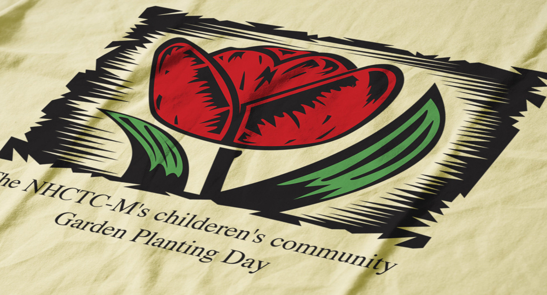 Children’s Community Garden Logo digitized for NHCTC-M’s Planting Day event, screen-printed on event tees.