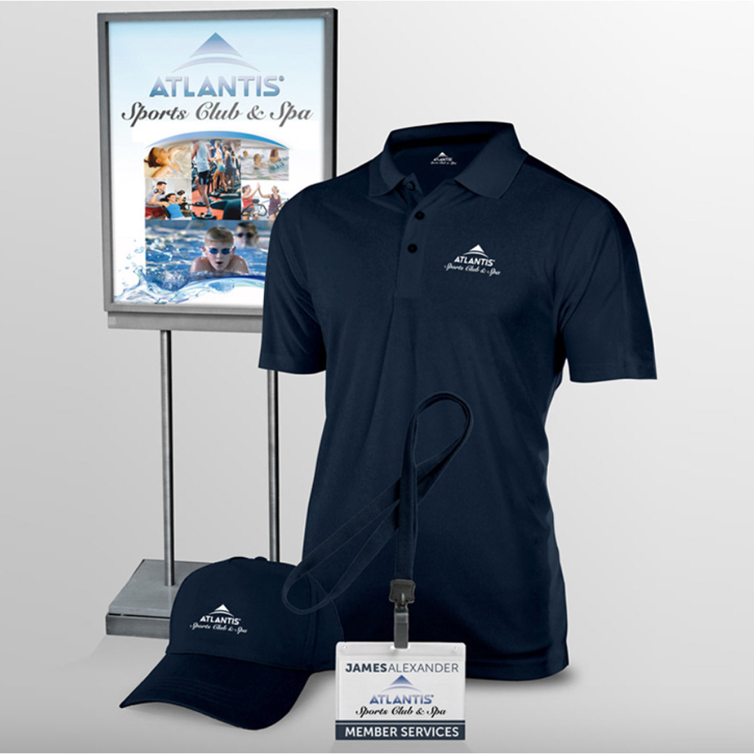 Branded interior graphics and signage system for Atlantis Sports Clubs, designed for visual consistency across locations