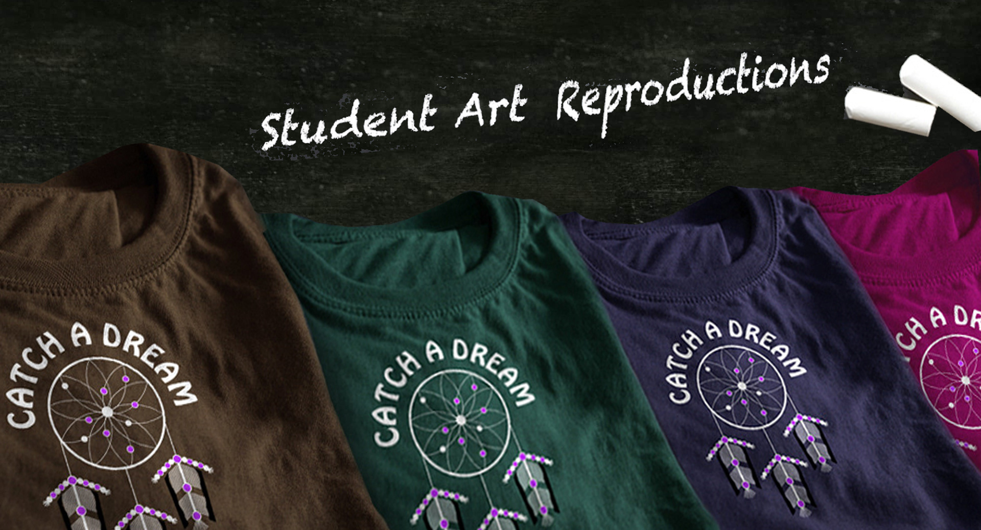 Student-designed dream catcher digitized for dark color shirt printing with underbase for vibrancy and detail retention..