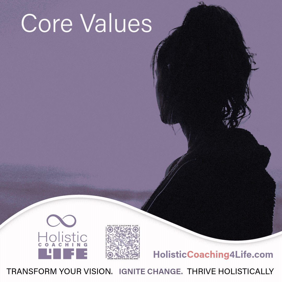 Core values animation illustrating awareness, balance, creativity, effectiveness, fun, and making a positive difference.