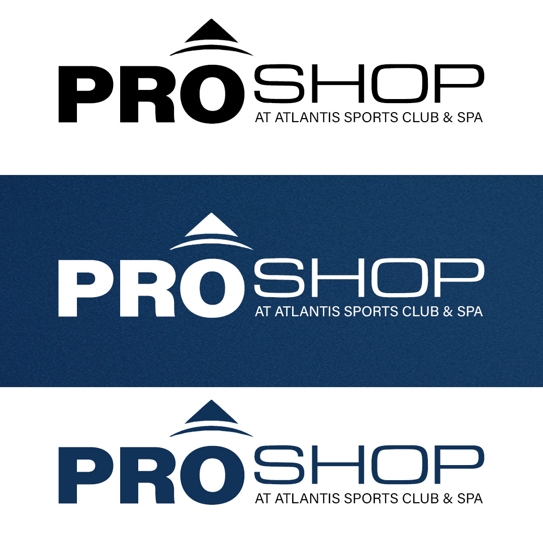 Custom-designed Atlantis ProShop logo used to market club apparel and accessories, featuring cohesive branding for fitness merchandise.