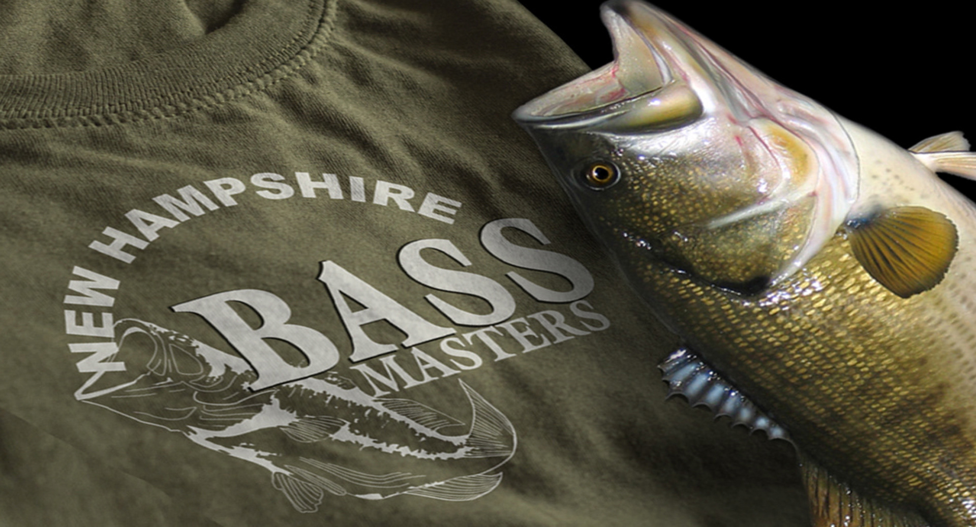 Design enhancement and digitized NH Bass Masters logo screen printed on army green t-shirts.