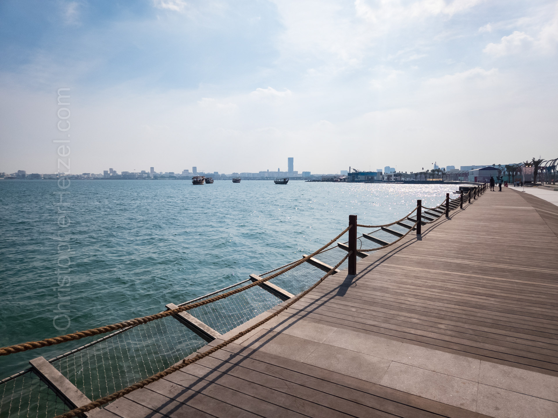 A view of Doha harbor from the Corniche.