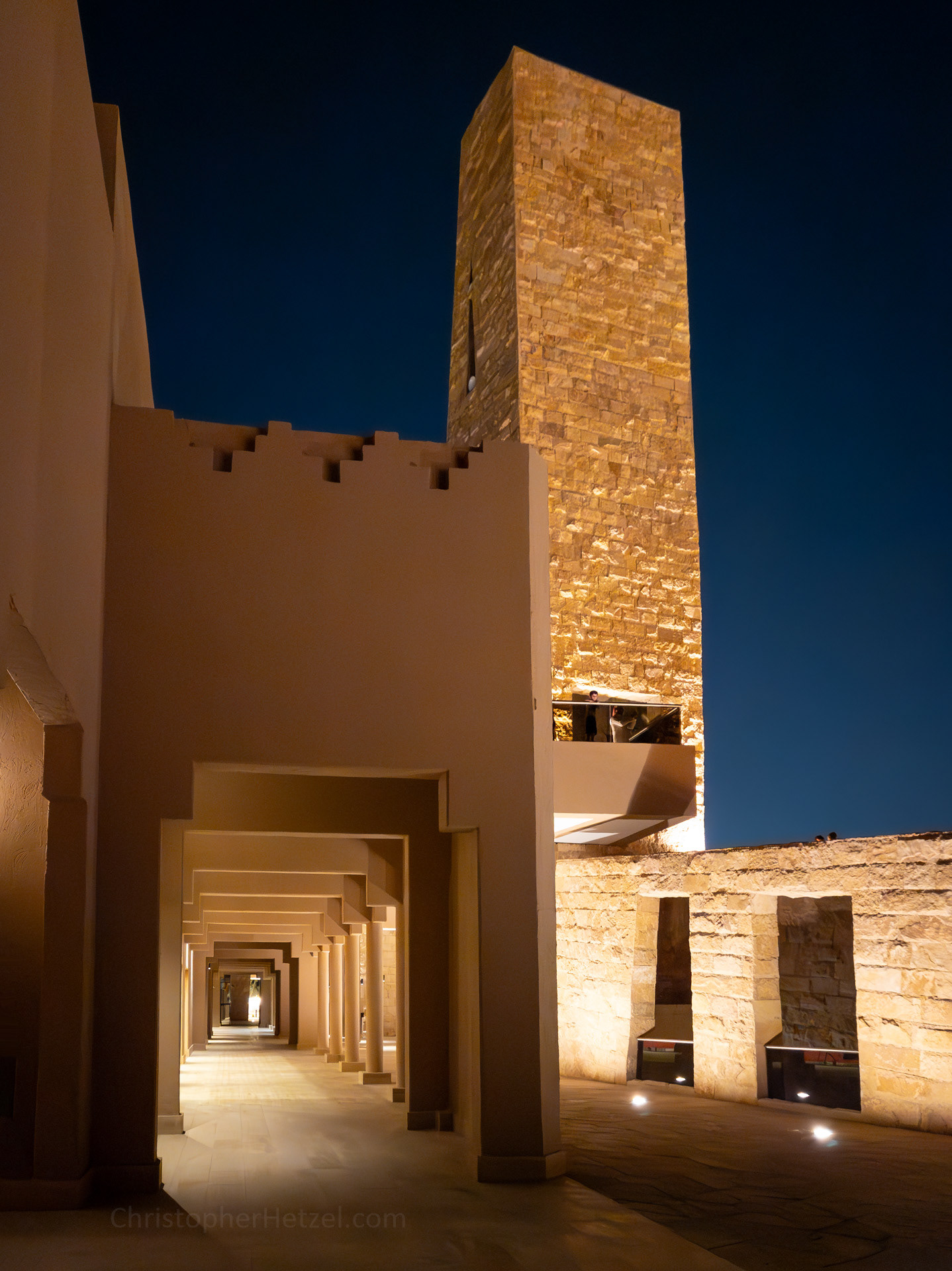 A view of the Mosque of Mohammed bin Abdul Wahab and its modern style minaret.