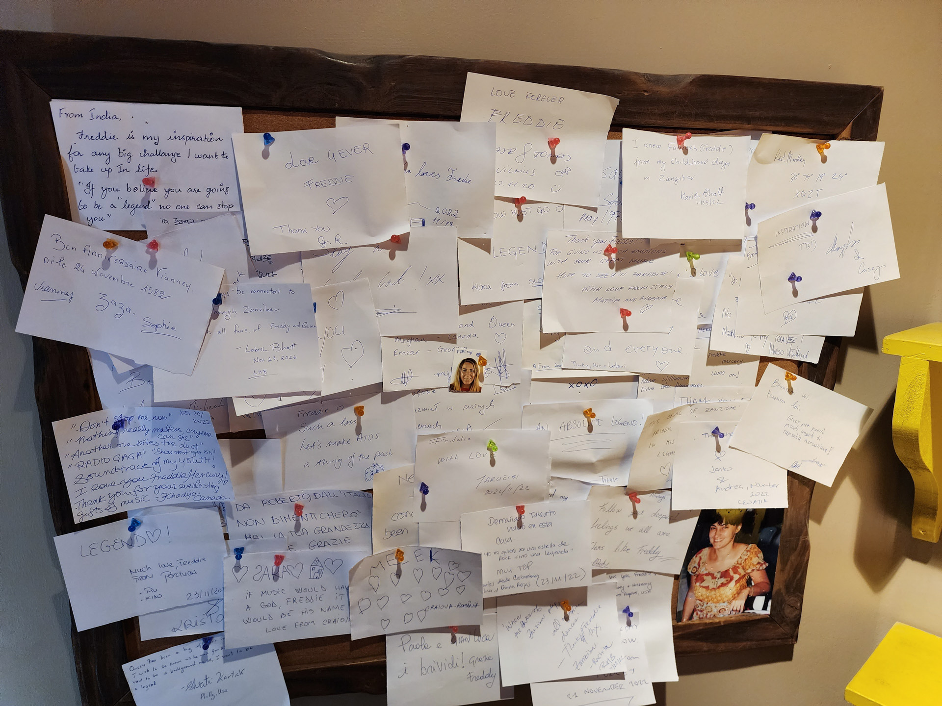 A tack board of testimonies that visitors can leave at the end of their visit.