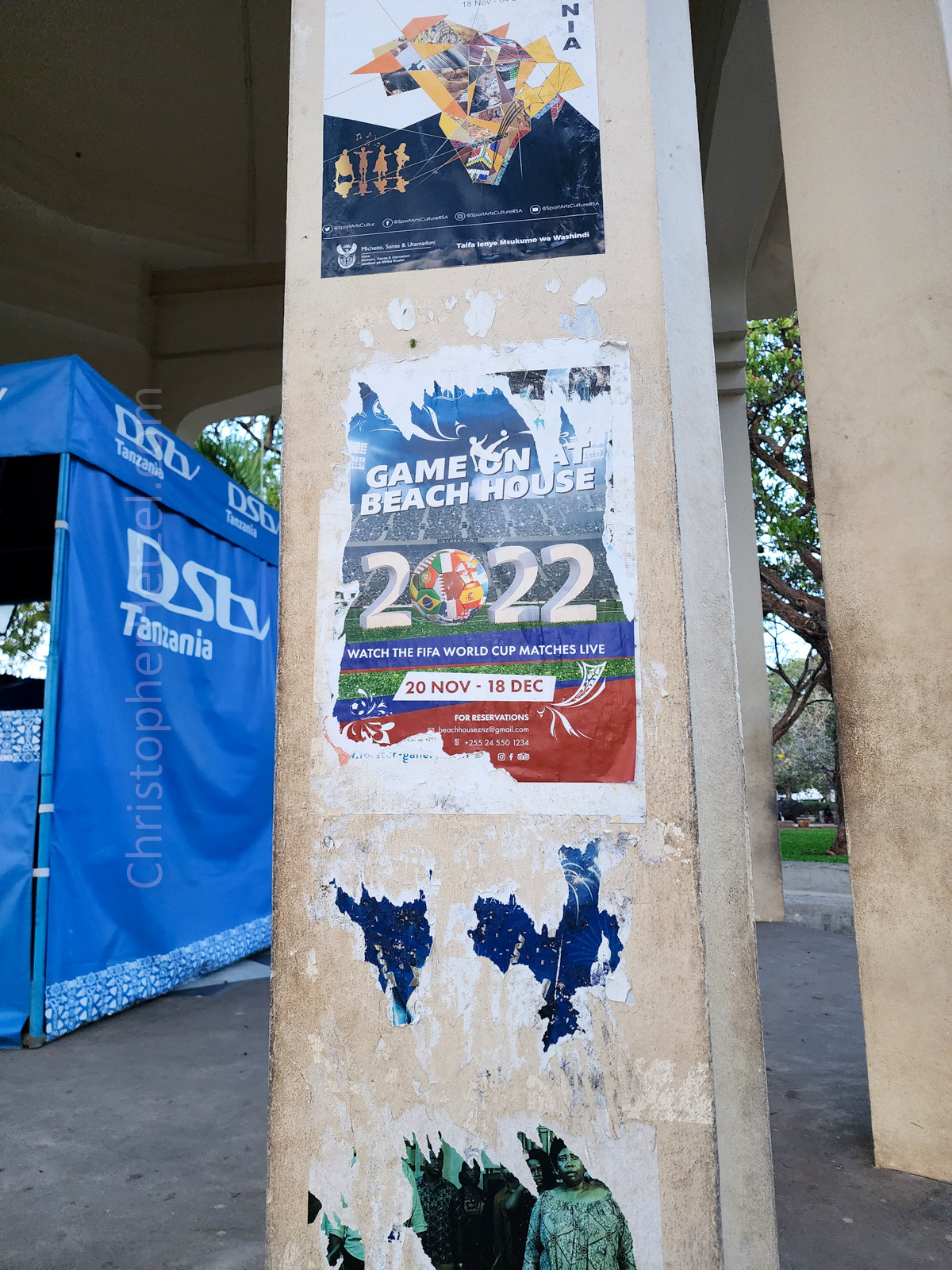 An aged placard for the beach restaurant/bar where we watched World Cup soccer every night.