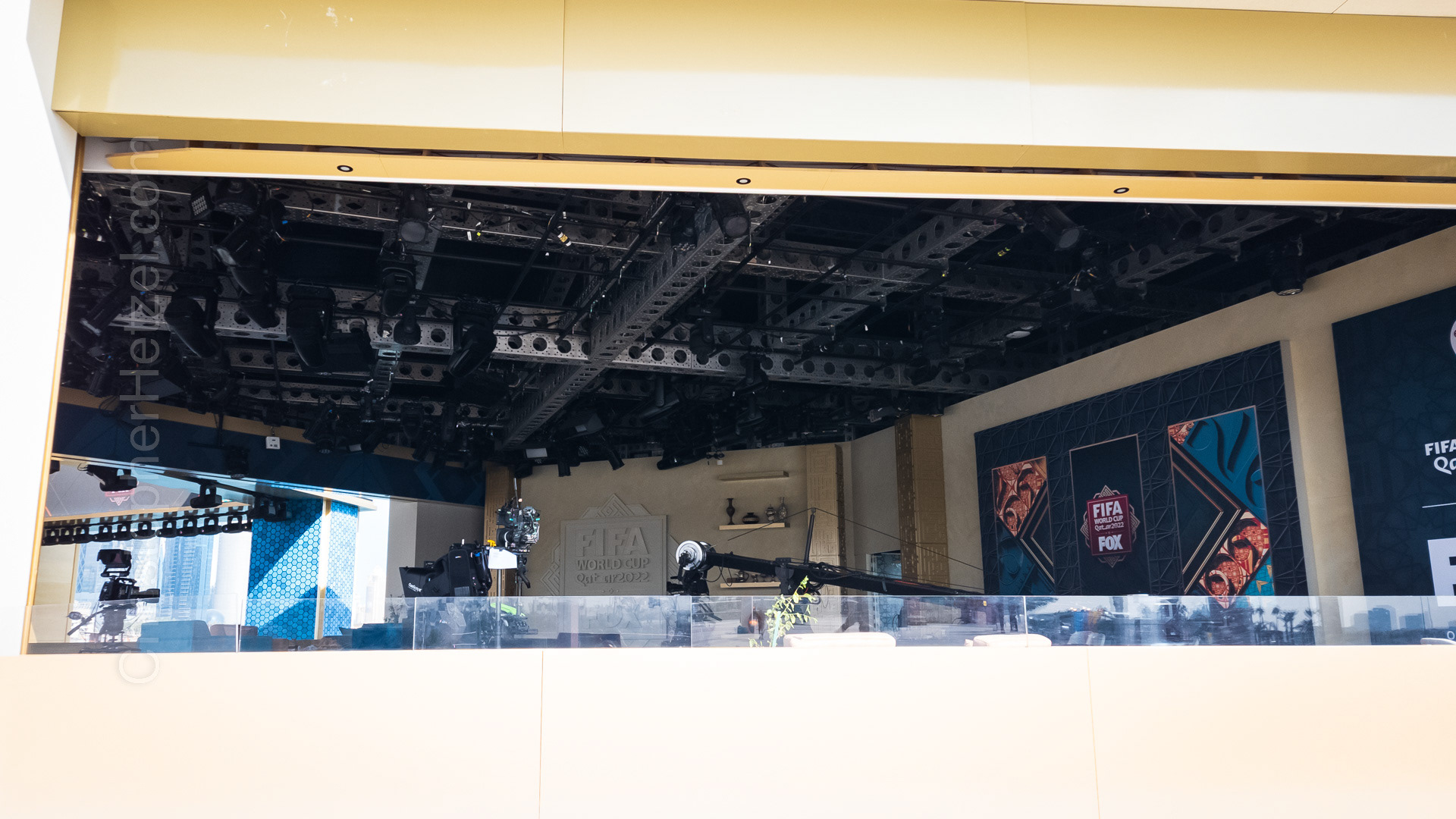 The Fox Sports studio on the Corniche in Doha. Anyone watching the U.S. broadcasts of the World Cup would see the Fox broadcasting team here at night.