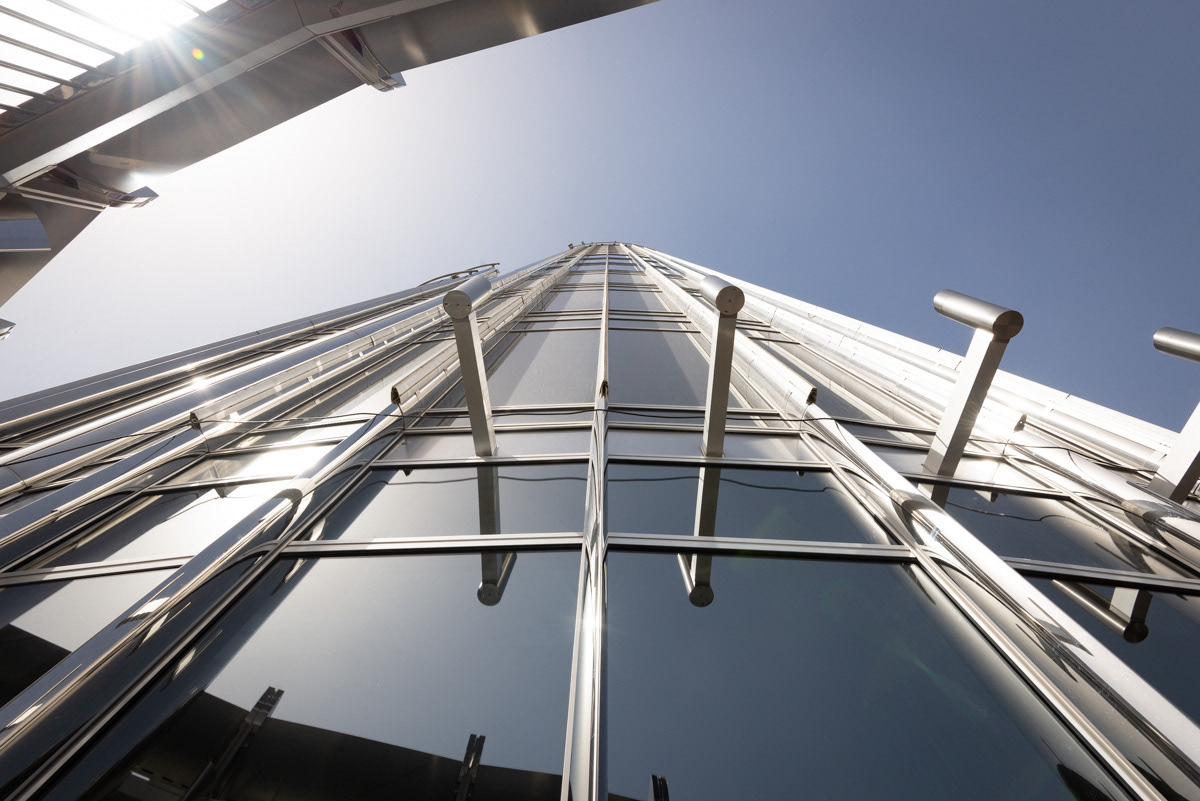 Looking upward from the 148th floor observation deck.