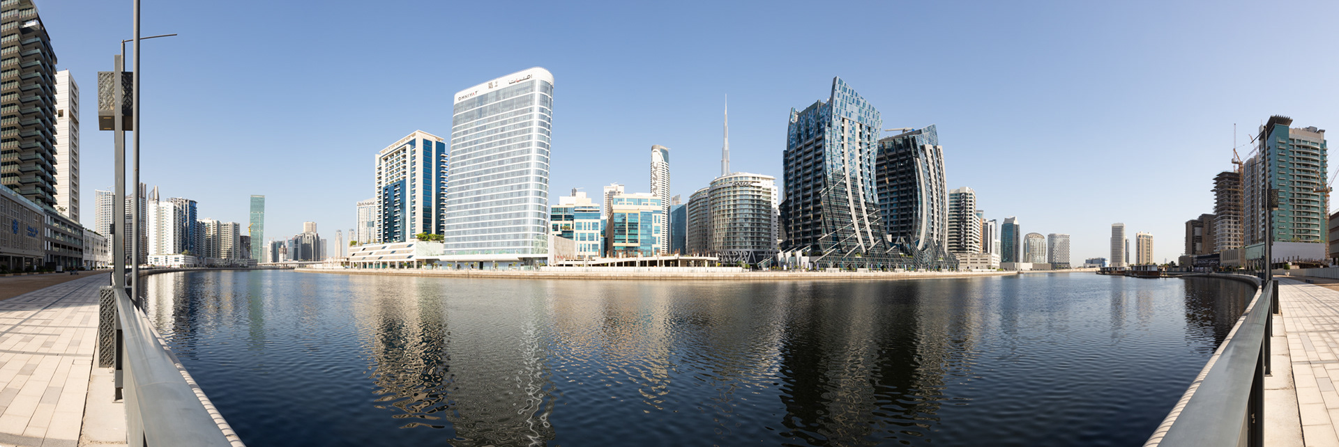 The Dubai Canal, a 2-mile long artificial canal, which was created out of the empty desert and carries sea water to/from the Persian Gulf.