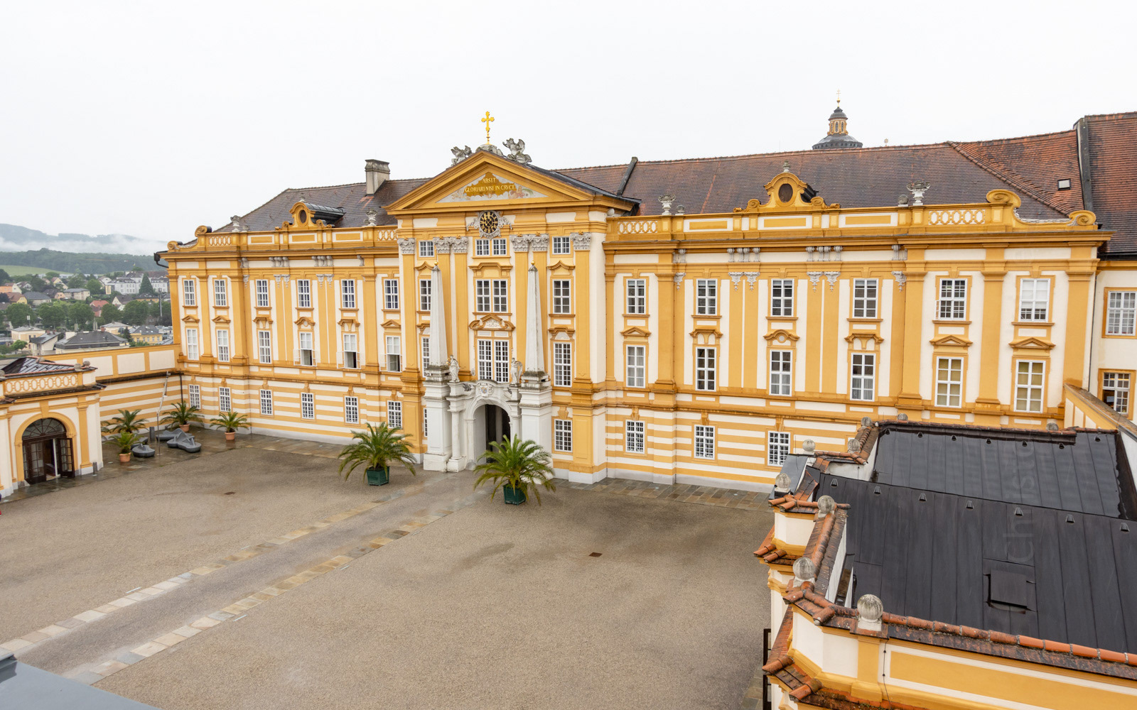 St. Benedict's Hall and the Gatekeeper's Courtyard, viewed from the top of the eastern bastion.