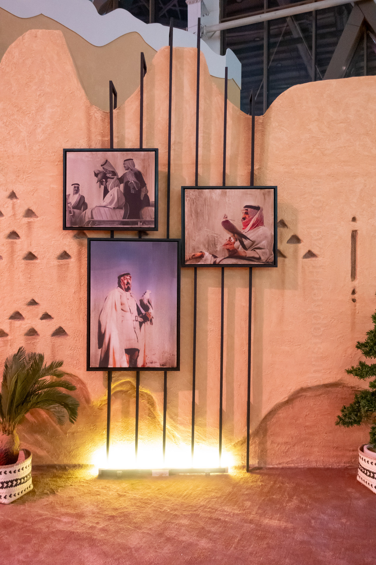 A display of photos of King Salman bin Abdulaziz Al Saud, the current ruler of the Kingdom of Saudi Arabia.